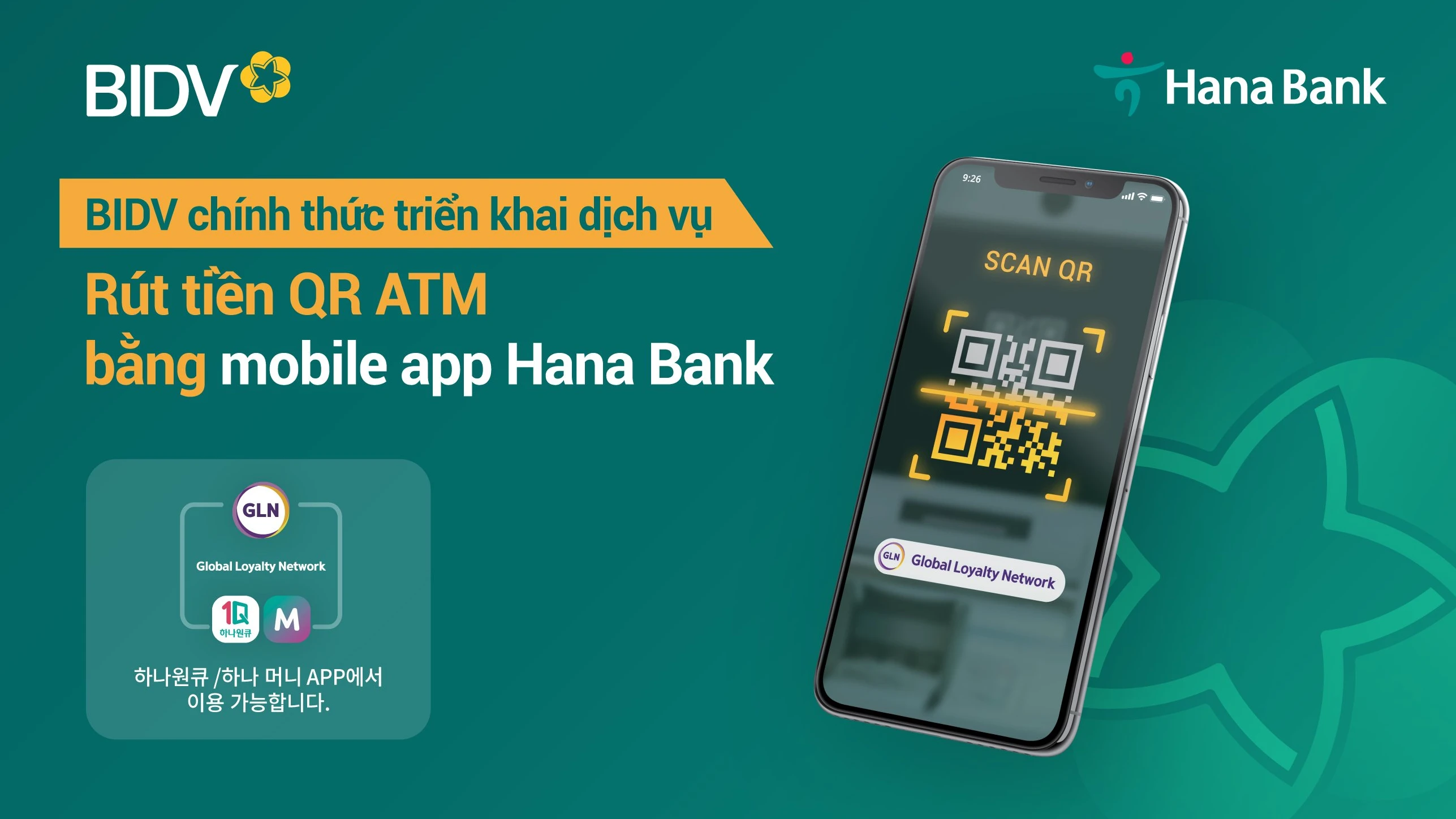 BIDV triển khai dịch vụ rút tiền QR cho khách hàng Hana Bank
