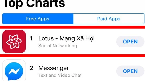 MXH Lotus chiếm Top 1 AppStore Việt Nam ngay khi vừa ra mắt