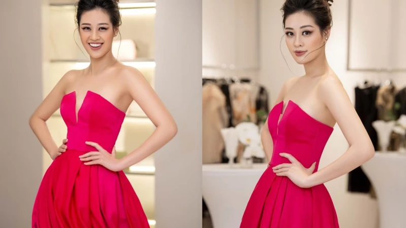 Hoa hậu Khánh Vân diện đầm hồng thanh lịch, xuất hiện rạng rỡ tại Hà Nội