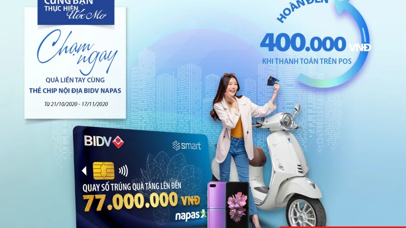 Cơ hội trúng Vespa Primavera cùng thẻ chip nội địa BIDV Smart