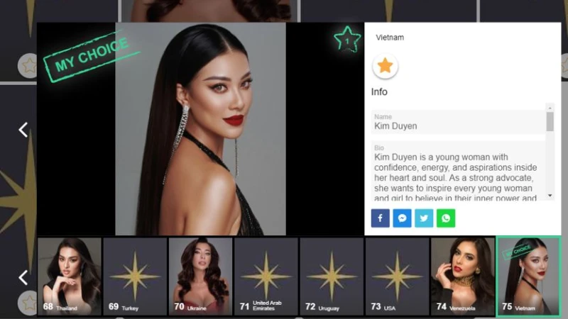 Hình ảnh Kim Duyên xuất hiện chính thức trên trang voting của Miss Universe